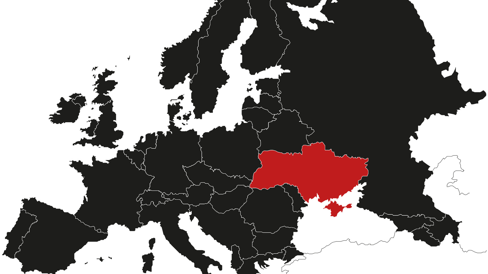 Europakarta med Ukraina markerat i rött.
