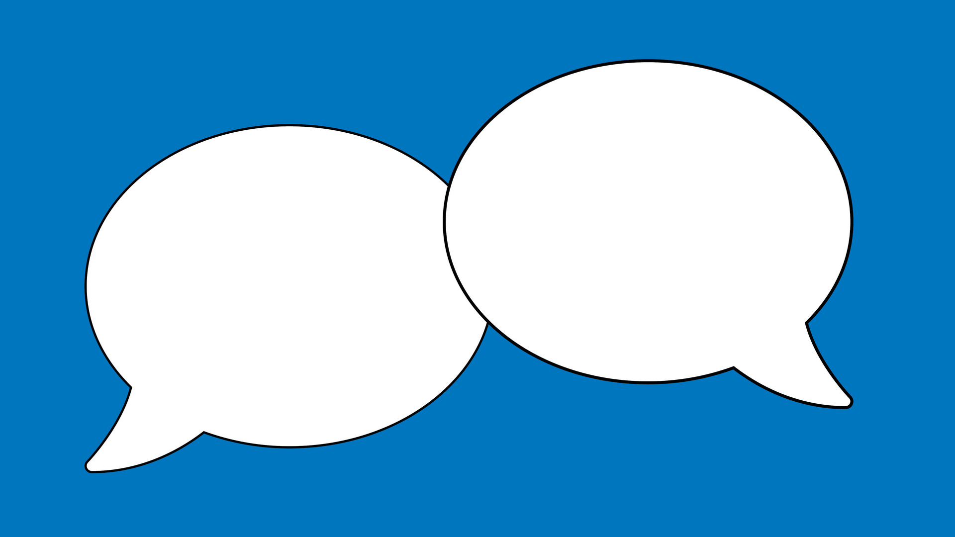 Illustration två vita pratbubblor på blå bakgrund.